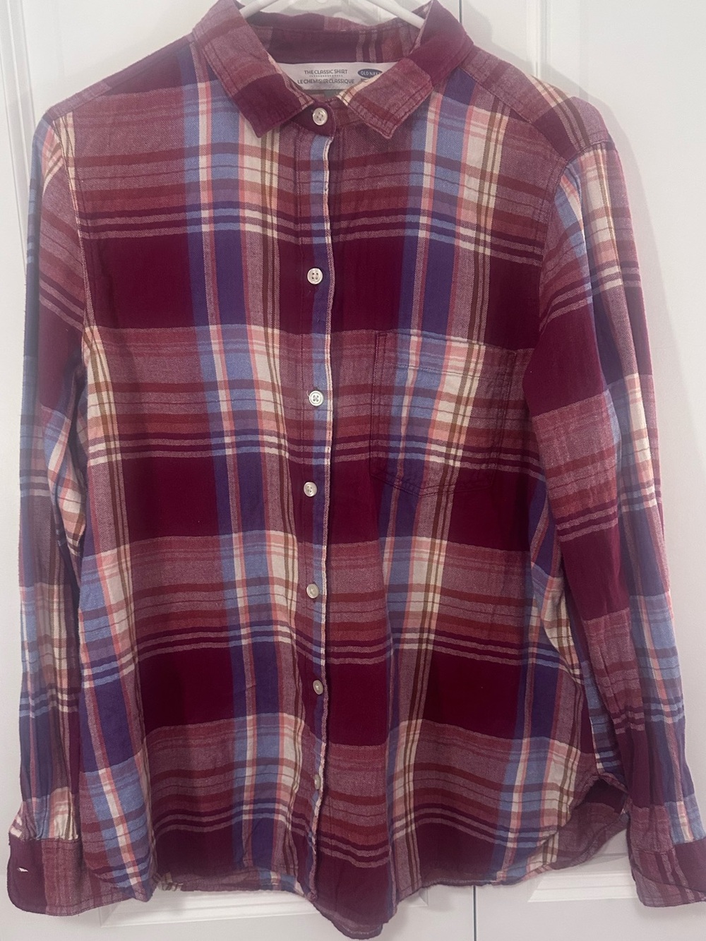 Old Navy Burgundy Plaid Flannel Shirt Large | 100% Cotton Button Down